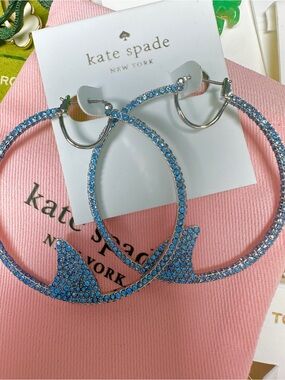 kate spade New York Light Blue Crystal Dolphin Hoop Earrings